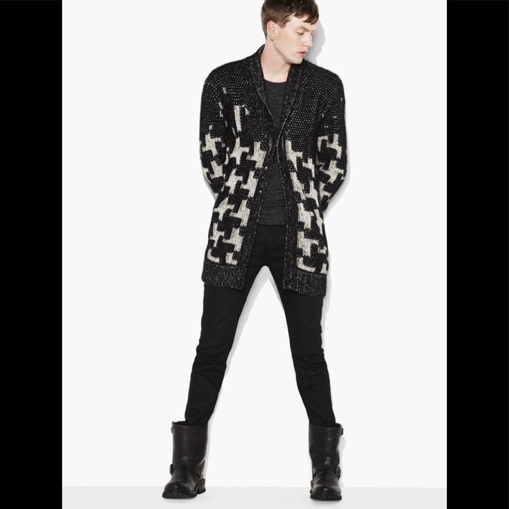 John Varvatos EXPLODED HOUNDSTOOTH CARDIGAN. Large